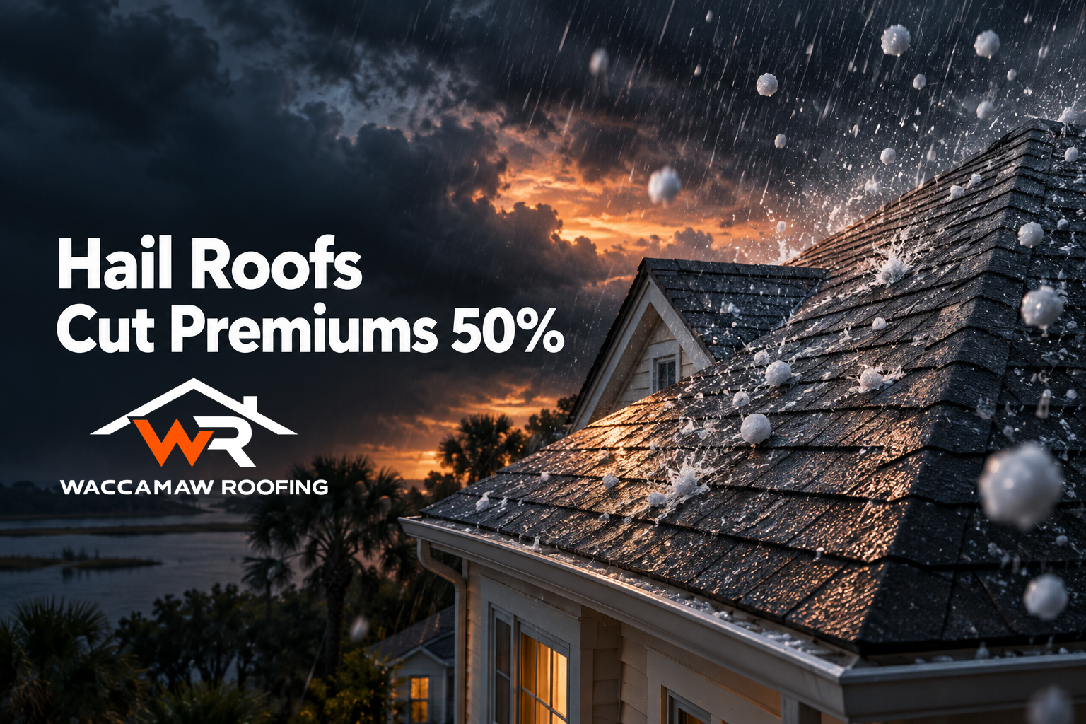 Hail pelting a shingled rooftop showcasing hail-resistant roofs during a storm